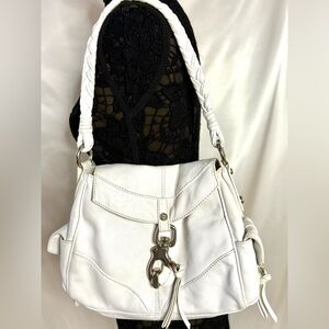 Vintage Francesco Biasia Elegant White Leather Shoulder Bag. Made in Italy.